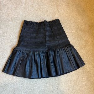 smocked faux leather mini skirt